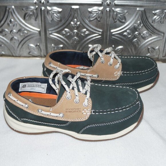 Rockport Works Womens Size 7M Sailing Club Leather Boat Shoes Blue Moc Toe - Picture 1 of 8
